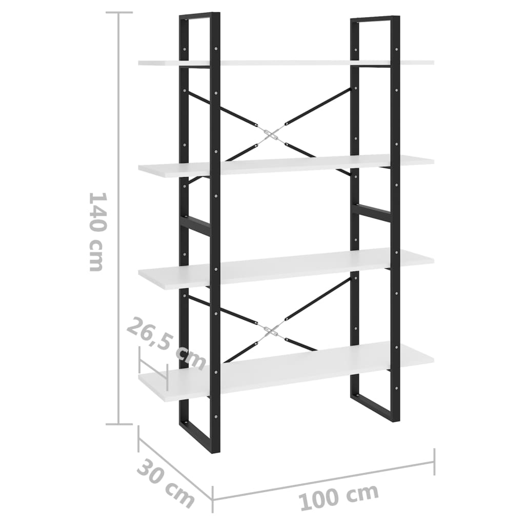 vidaXL Estante com 4 prateleiras 100x30x140 cm contraplacado branco