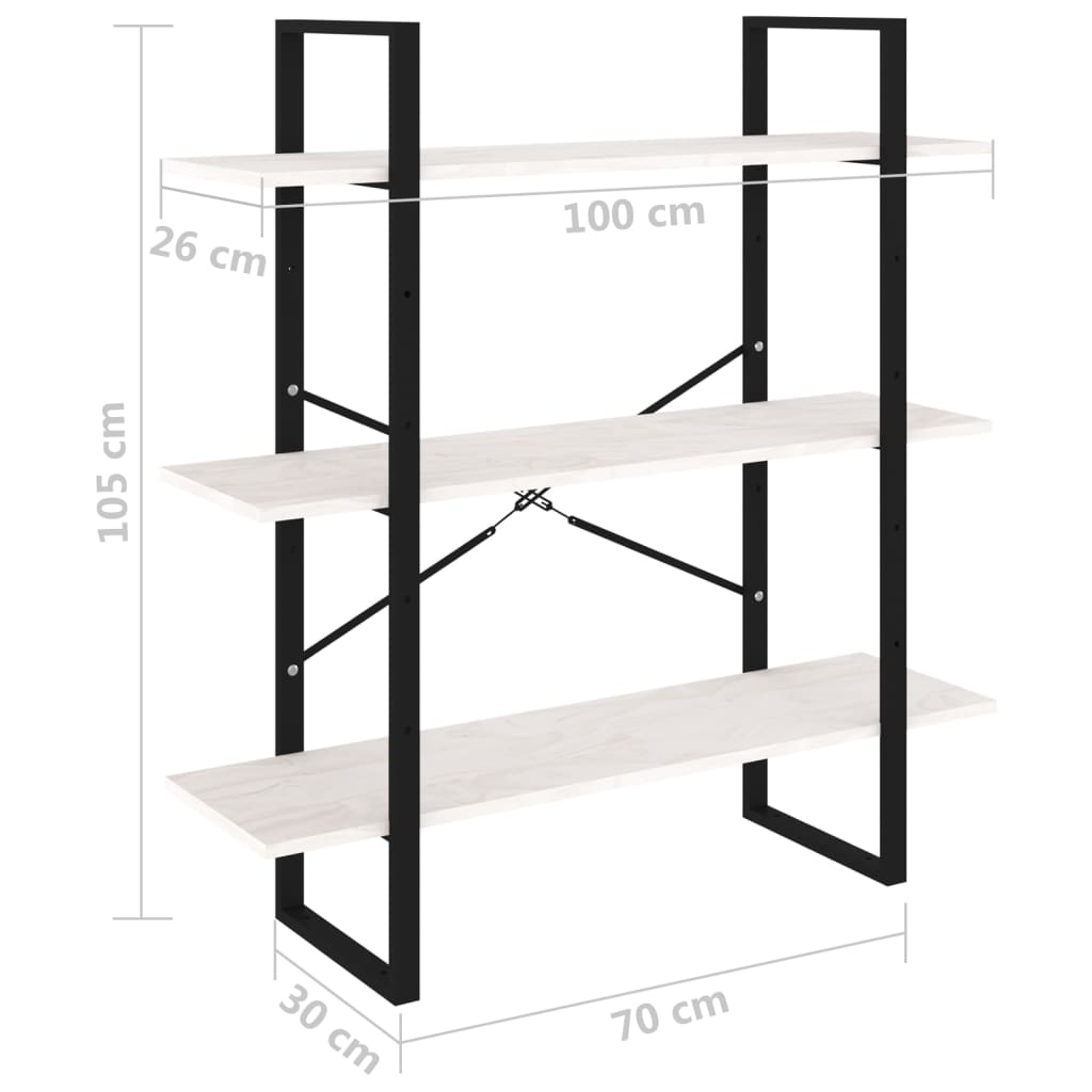 vidaXL Estante com 3 prateleiras 100x30x105 cm pinho maciço branco