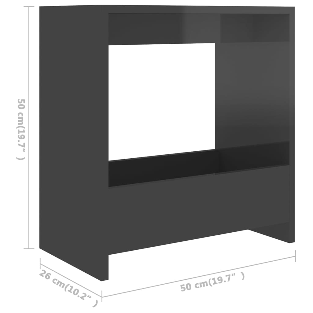 vidaXL Mesa de apoio 50x26x50 cm contraplacado cinzento brilhante