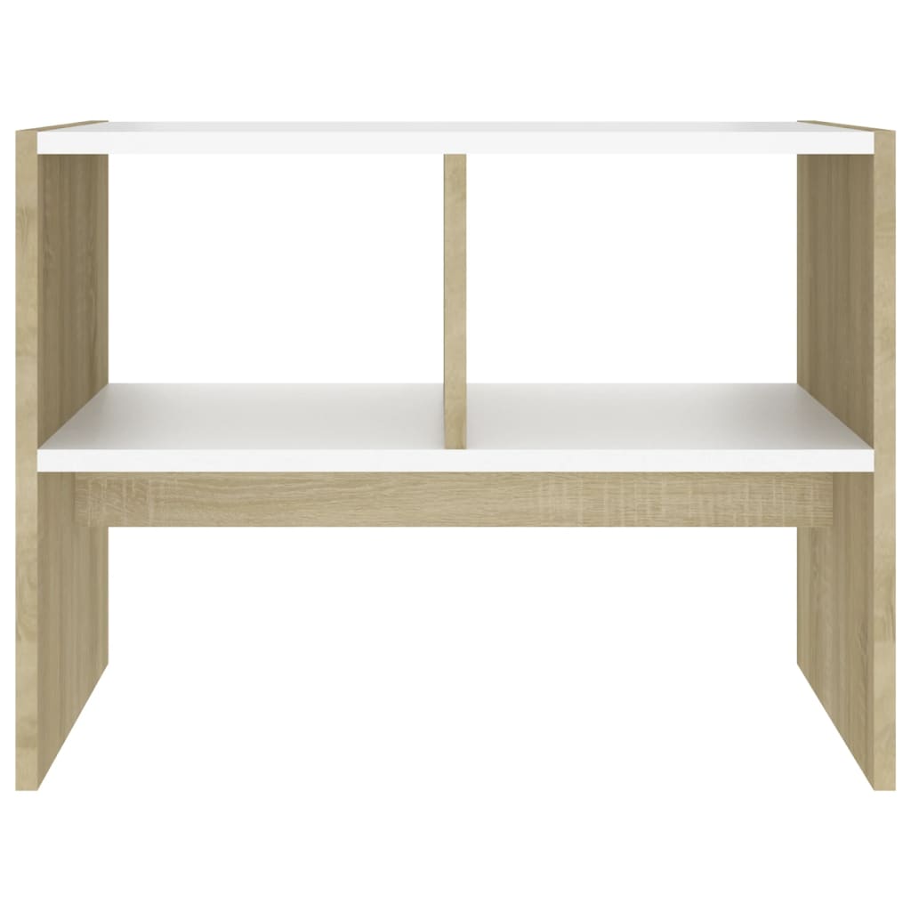 vidaXL Mesa de apoio 60x40x45 cm contraplacado branco/carvalho sonoma