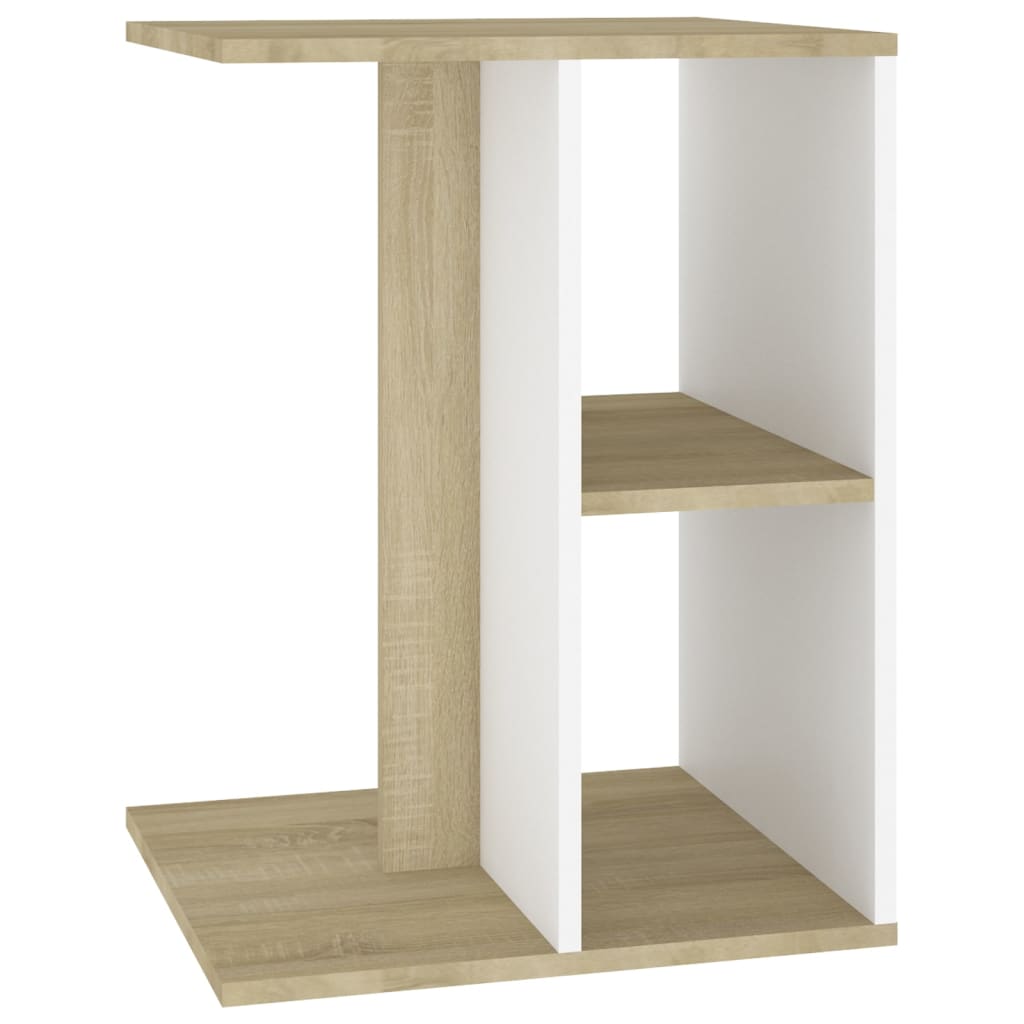 vidaXL Mesa de apoio 60x40x45 cm contraplacado branco/carvalho sonoma