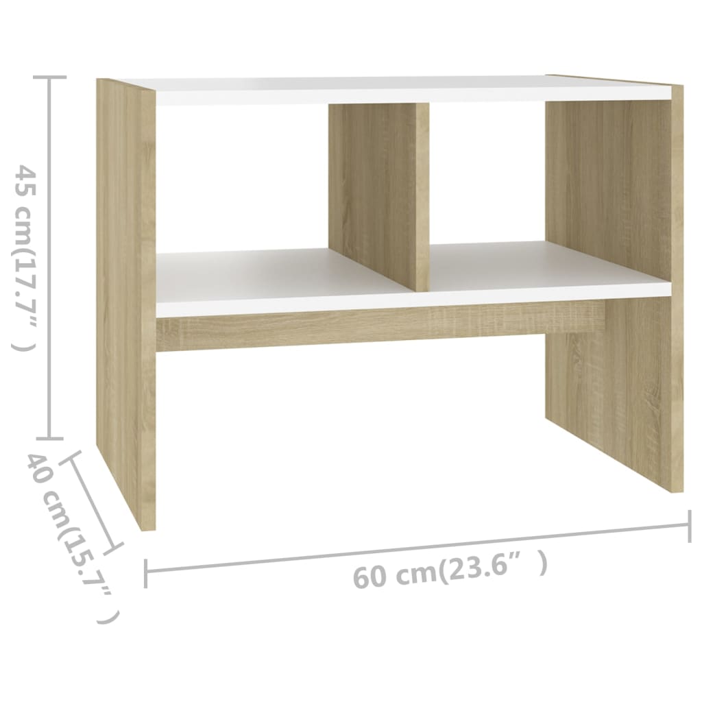 vidaXL Mesa de apoio 60x40x45 cm contraplacado branco/carvalho sonoma