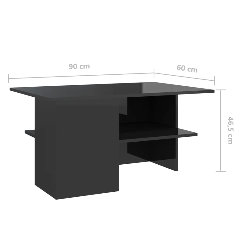 vidaXL Mesa de centro 90x60x46,5 cm contraplacado preto brilhante