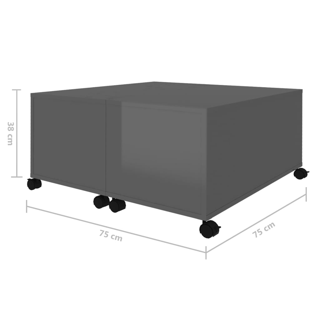 vidaXL Mesa de centro 75x75x38 cm contraplacado cinzento brilhante