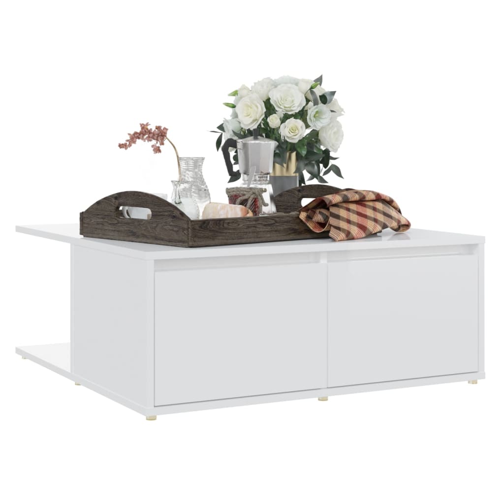 vidaXL Mesa de centro 80x80x31 cm contraplacado branco brilhante