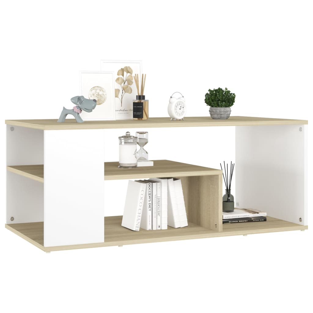 vidaXL Mesa de centro 100x50x40cm contraplacado branco/carvalho sonoma