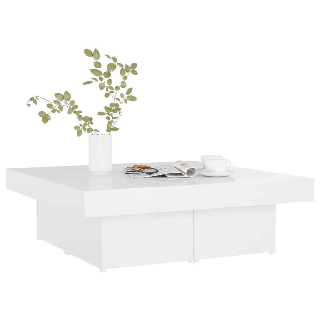 vidaXL Mesa de centro 90x90x28 cm contraplacado branco brilhante