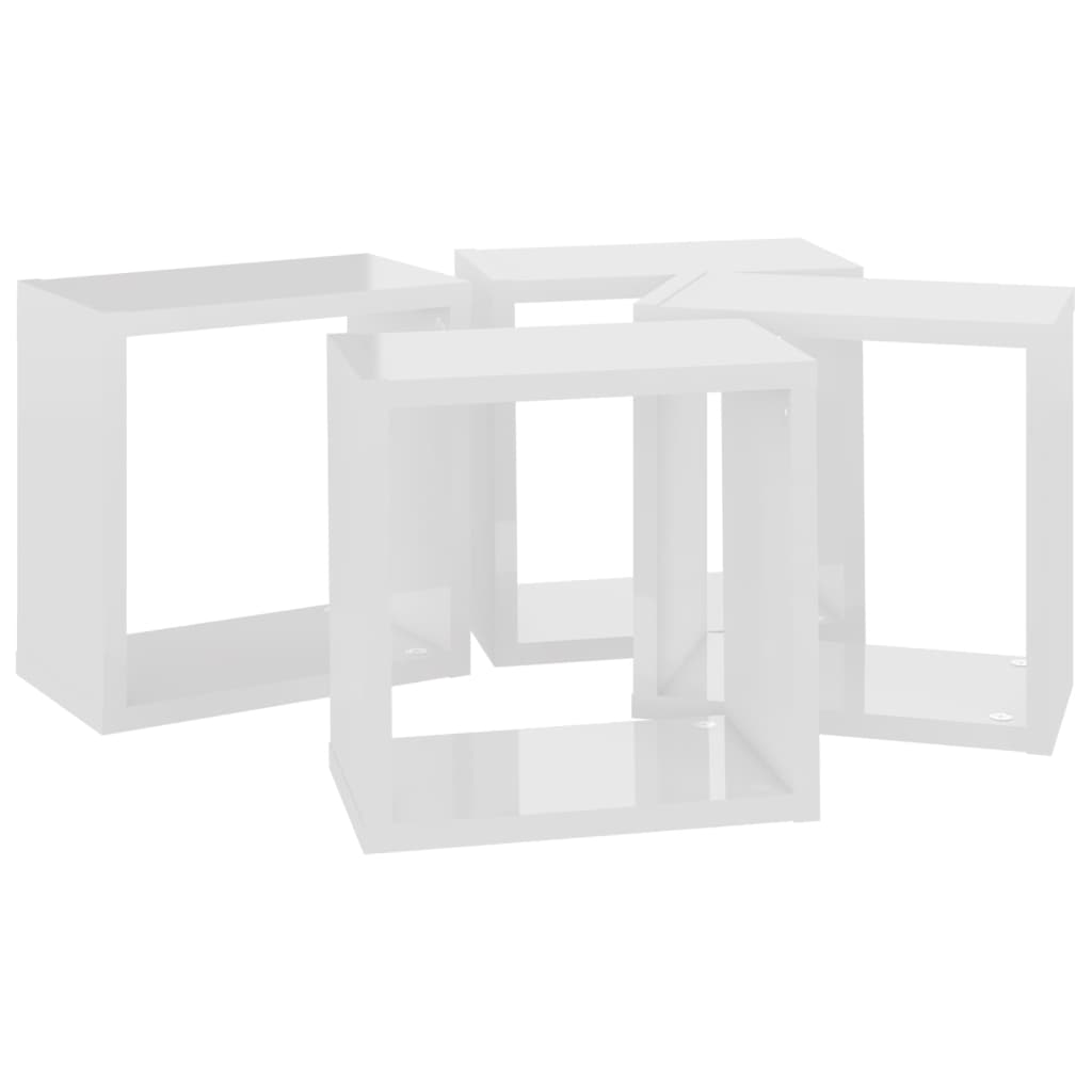 vidaXL Prateleiras parede forma de cubo 4pcs 26x15x26 cm branco brilh.