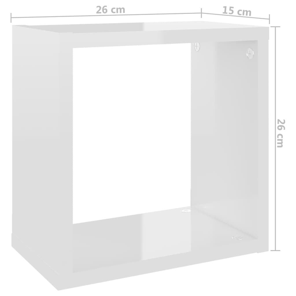 vidaXL Prateleiras parede forma de cubo 4pcs 26x15x26 cm branco brilh.