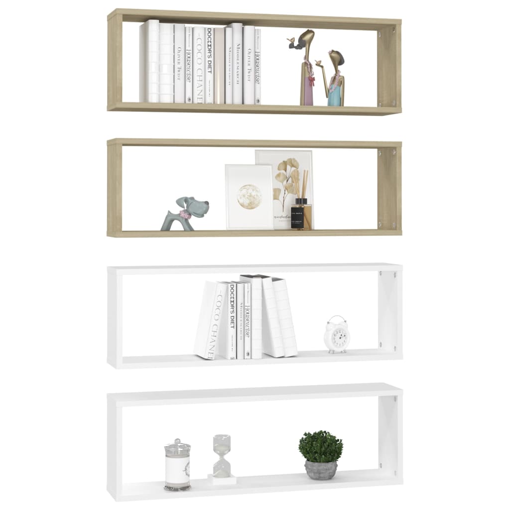 vidaXL Estantes parede cúbicas 4pcs contr. 80x15x26,5 cm branco/sonoma