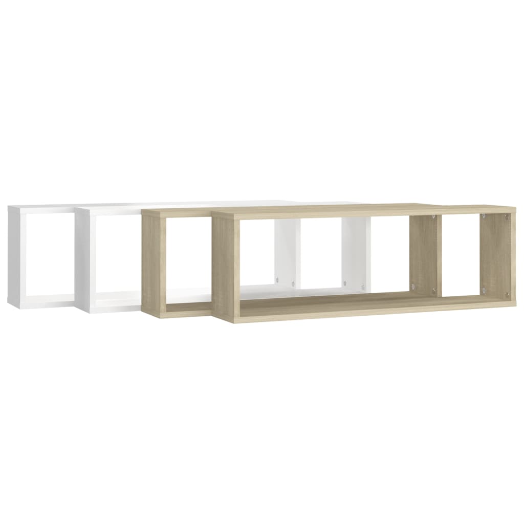 vidaXL Estantes parede cúbicas 4pcs contr. 80x15x26,5 cm branco/sonoma