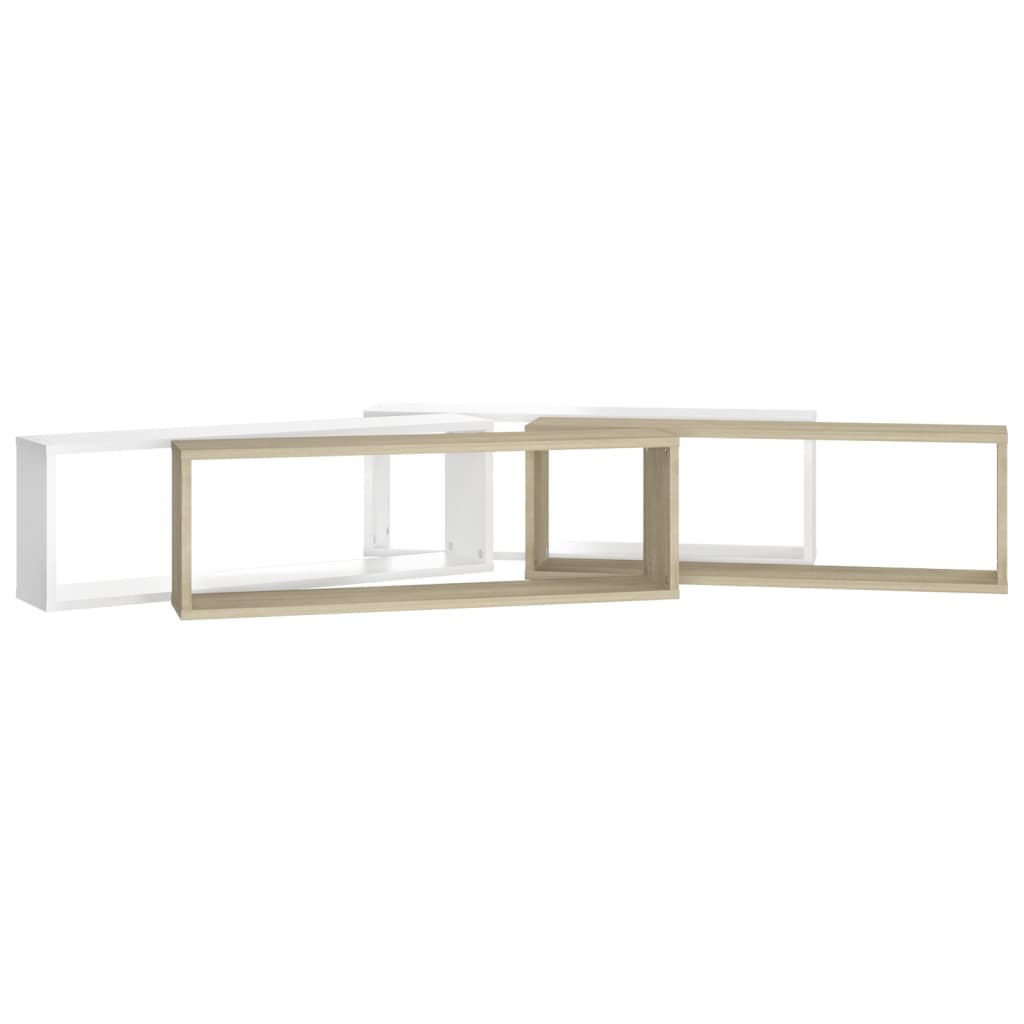 vidaXL Estantes parede cúbicas 4pcs contr. 80x15x26,5 cm branco/sonoma