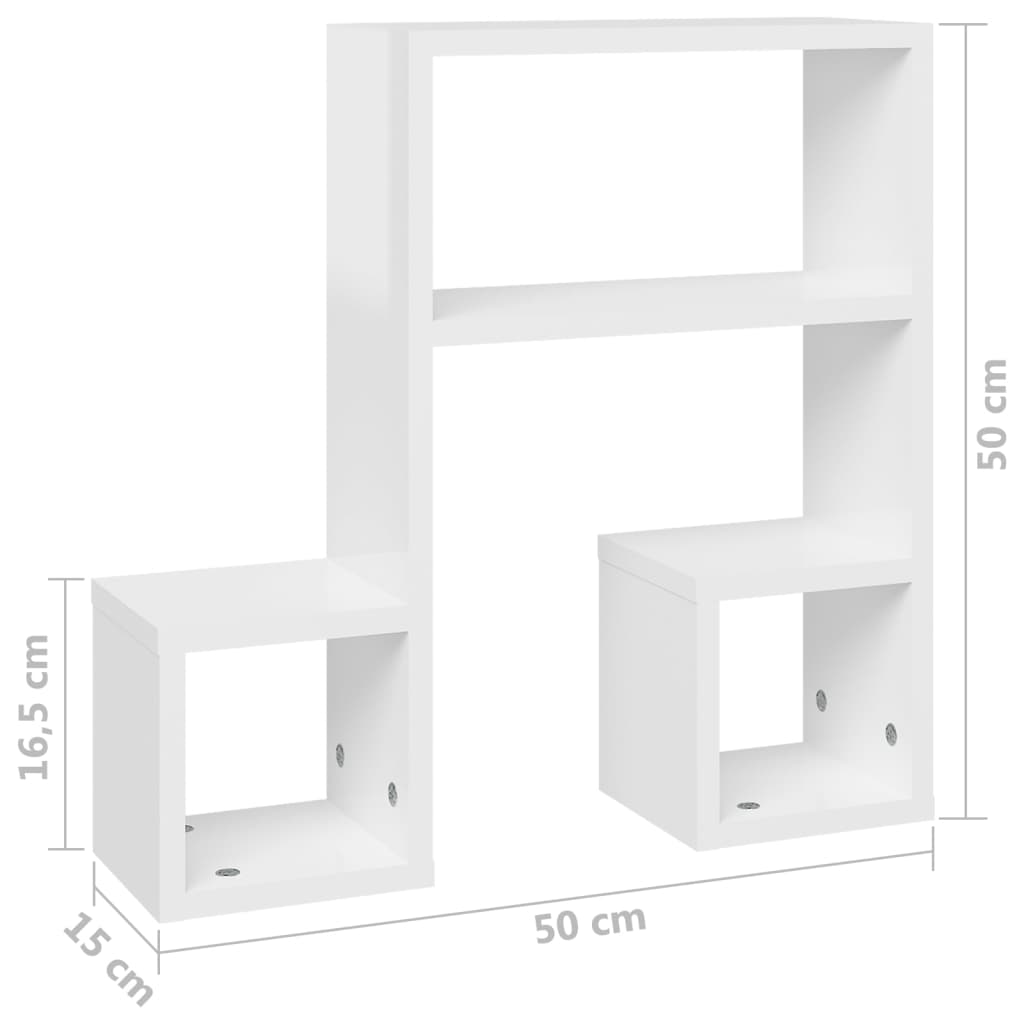 vidaXL Estantes de parede 2 pcs 50x15x50 cm contrapl. branco brilhante