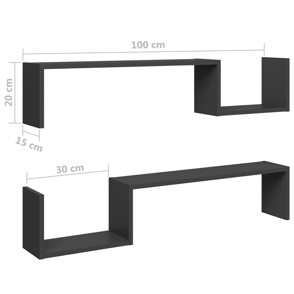 vidaXL Estantes de parede 2 pcs 100x15x20 cm contraplacado cinzento