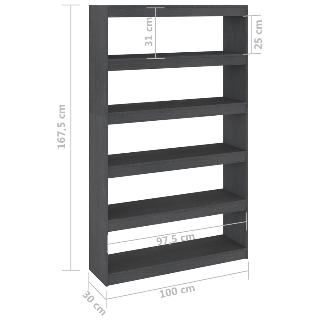 vidaXL Estante/divisória 100x30x167,5 cm pinho maciço cinzento