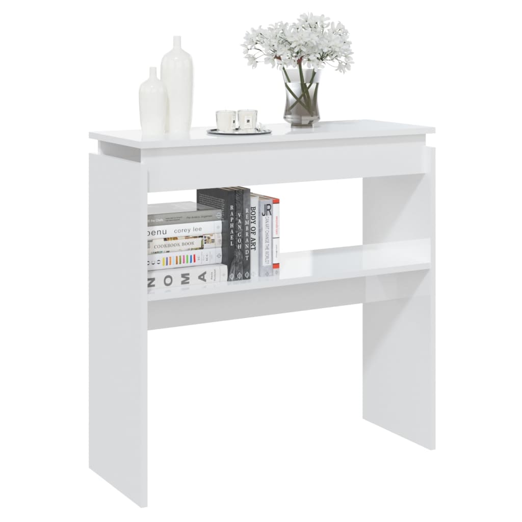 vidaXL Mesa consola 80x30x80 cm contraplacado branco brilhante