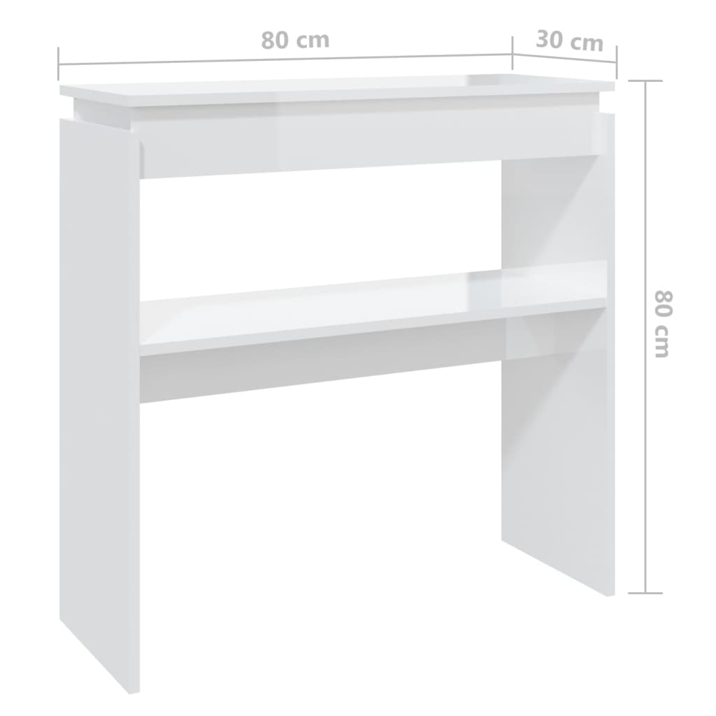 vidaXL Mesa consola 80x30x80 cm contraplacado branco brilhante