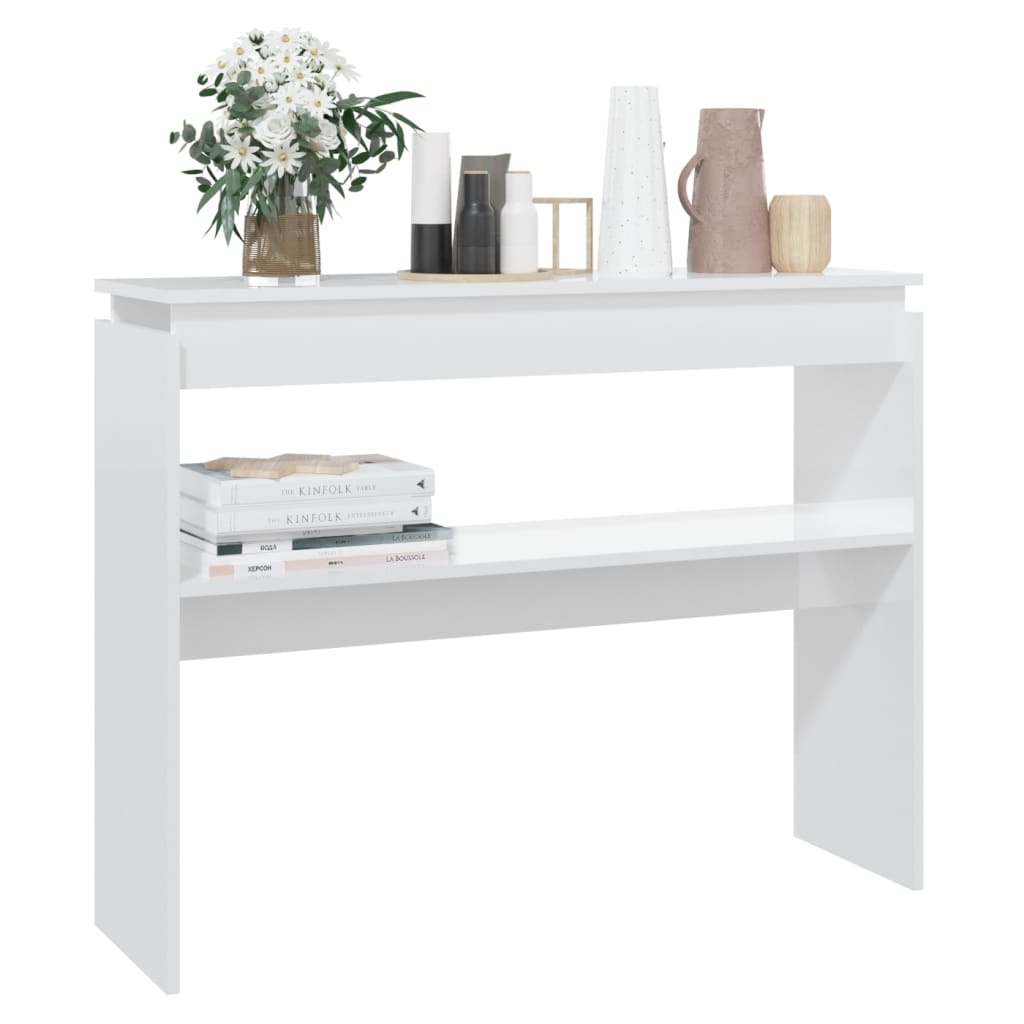 vidaXL Mesa consola 102x30x80 cm contraplacado branco brilhante