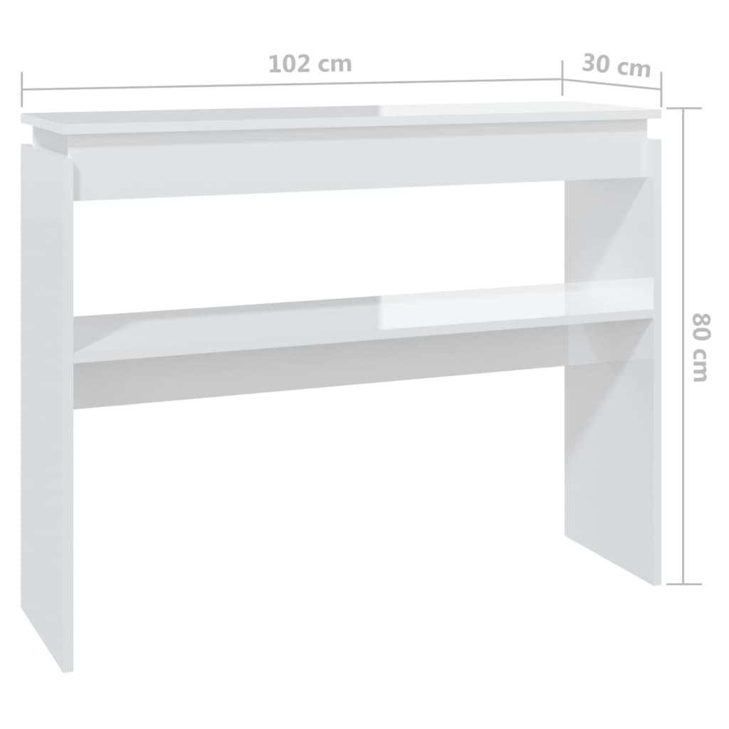 vidaXL Mesa consola 102x30x80 cm contraplacado branco brilhante