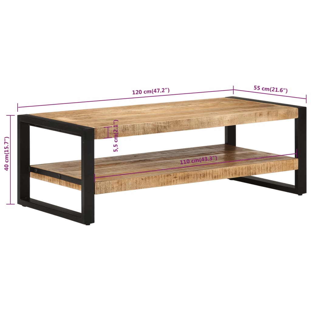 vidaXL Mesa de centro 120x55x40 cm madeira de mangueira maciça