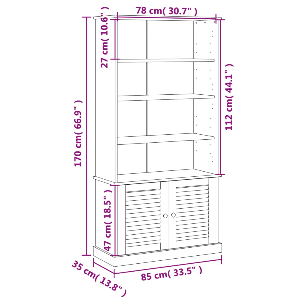 vidaXL Estante VIGO 85x35x170 cm madeira de pinho maciça branco