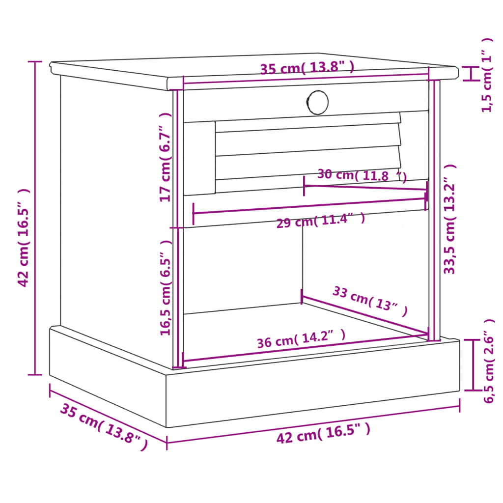 vidaXL Mesa de cabeceira VIGO 42x35x42 cm pinho maciço branco