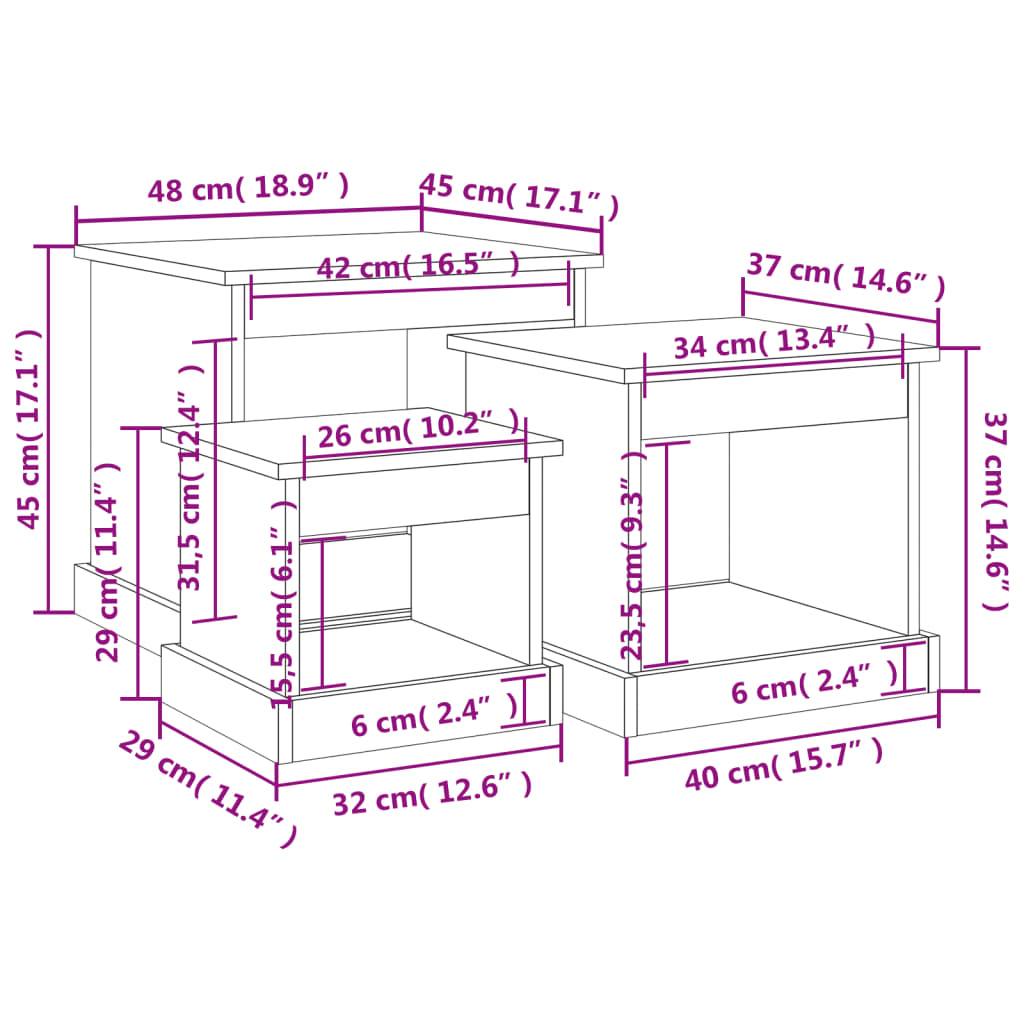 vidaXL Mesas de centro 3 pcs derivados de madeira preto