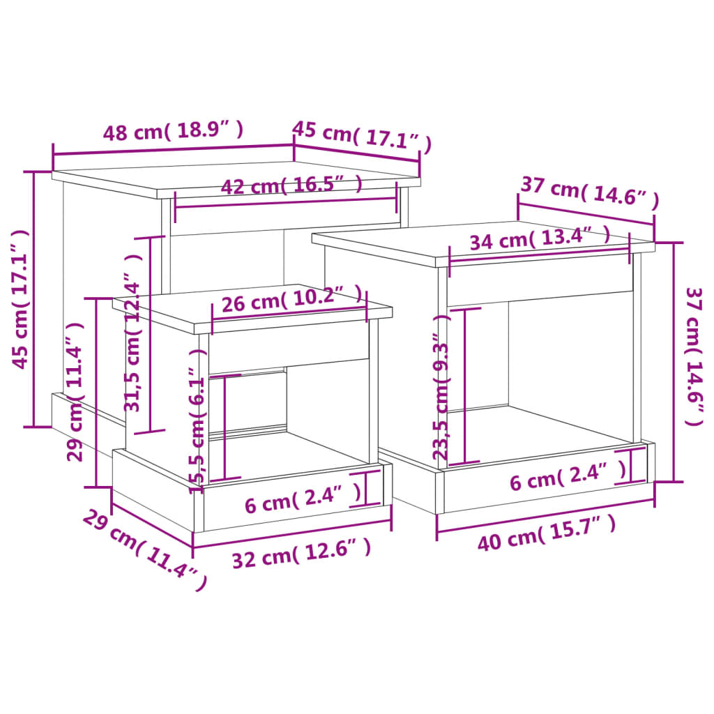 vidaXL Mesas de centro 3 pcs derivados de madeira cinzento sonoma