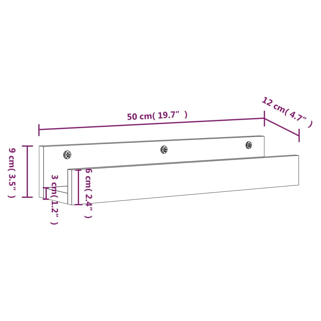 vidaXL Prateleiras de parede 2 pcs 50x12x9 cm pinho maciço cinzento