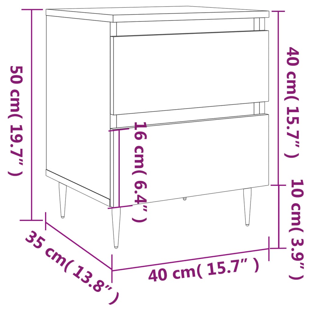 vidaXL Mesa de cabeceira 40x35x50cm derivados madeira cinzento cimento