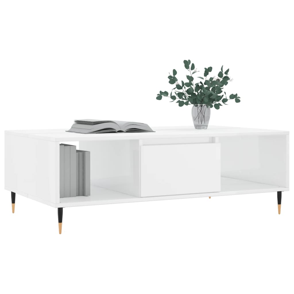 vidaXL Mesa de centro 104x60x35 cm derivados madeira branco brilhante