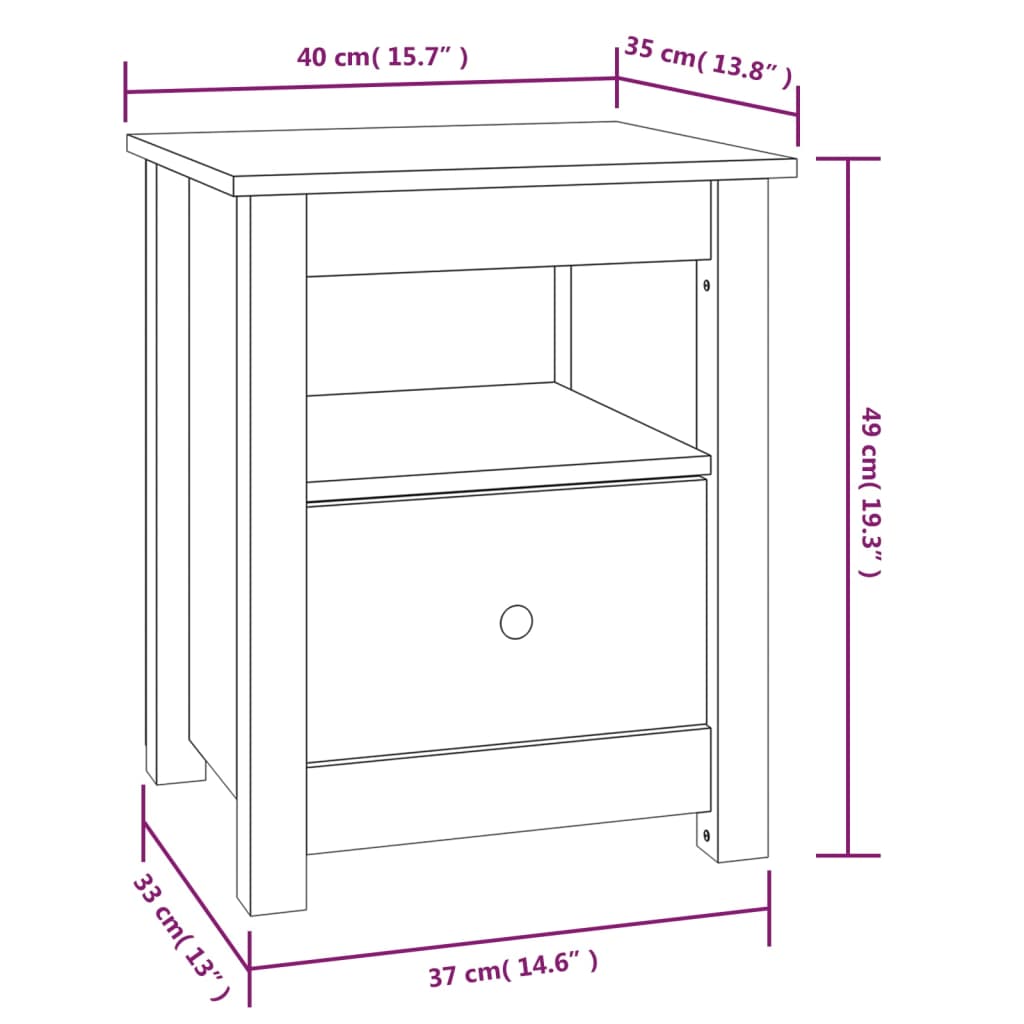 vidaXL Mesas de cabeceira 2 pcs 40x35x49 cm pinho maciço preto