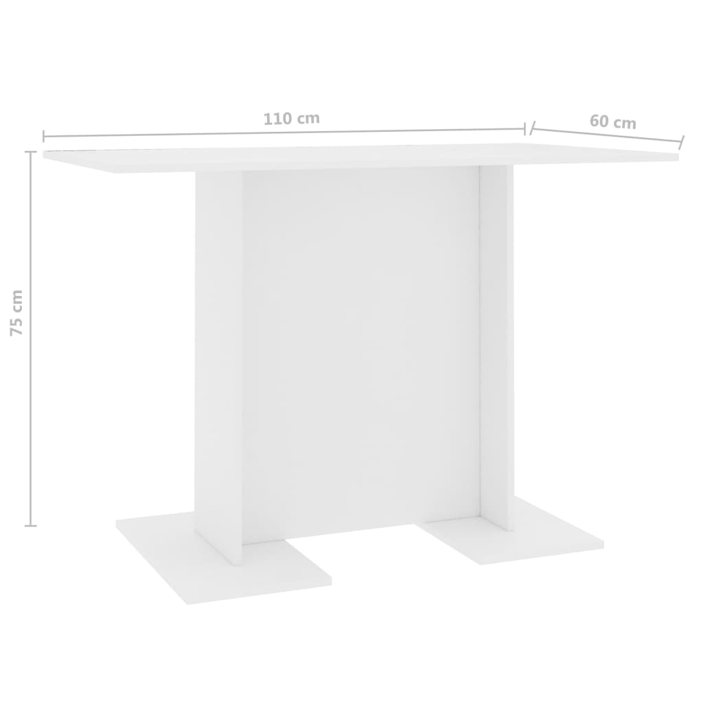 vidaXL Mesa de jantar 110x60x75 cm contraplacado branco