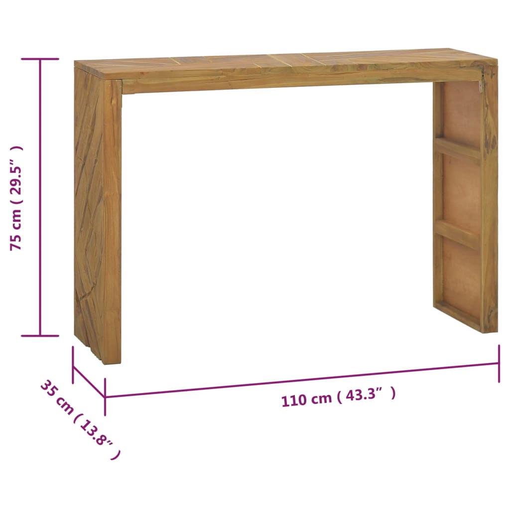 vidaXL Mesa consola 110x35x75 cm madeira de teca maciça