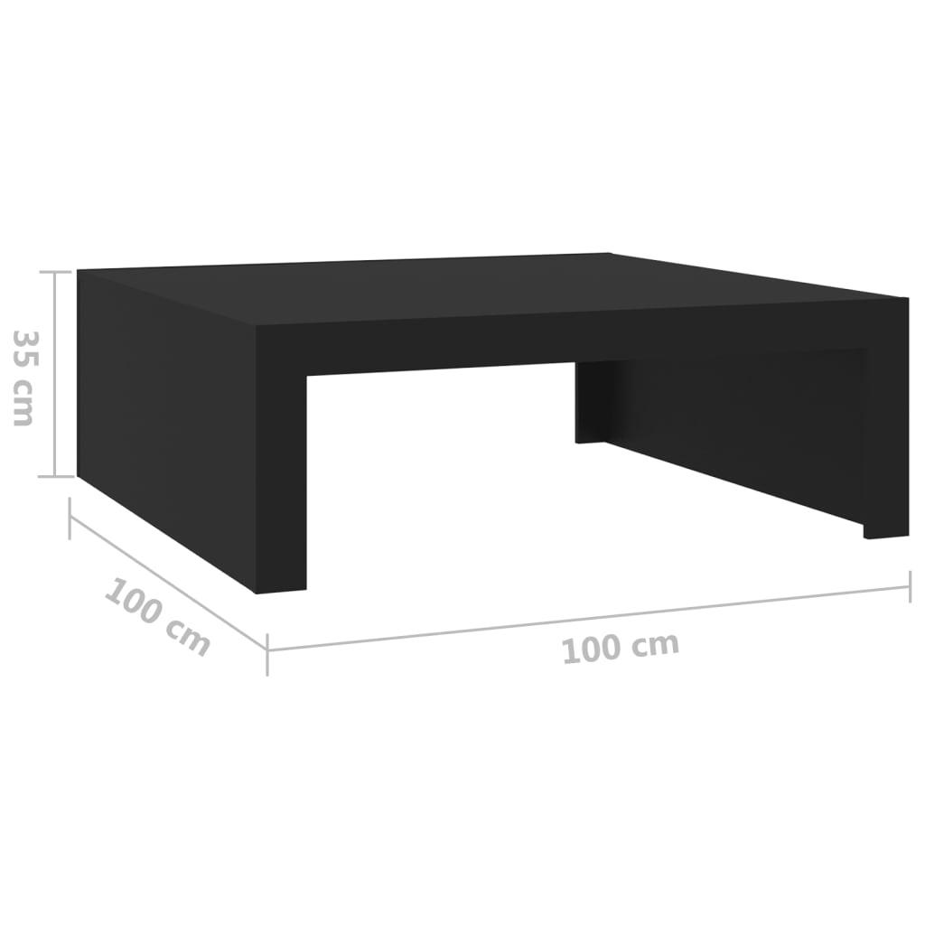 vidaXL Mesa de centro 100x100x35 cm contraplacado preto