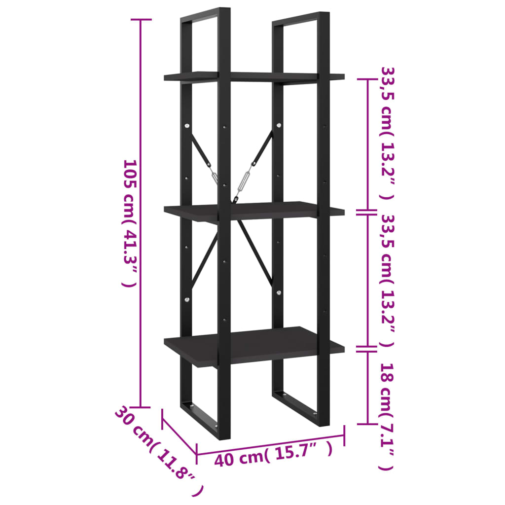 vidaXL Estante c/ 3 prateleiras 40x30x105 cm contraplacado cinzento