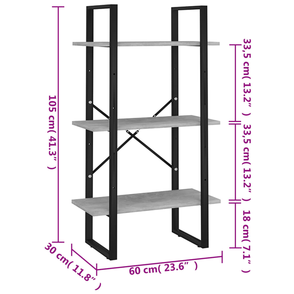 vidaXL Unidade prateleiras 60x30x105 cm contraplacado cinzento cimento