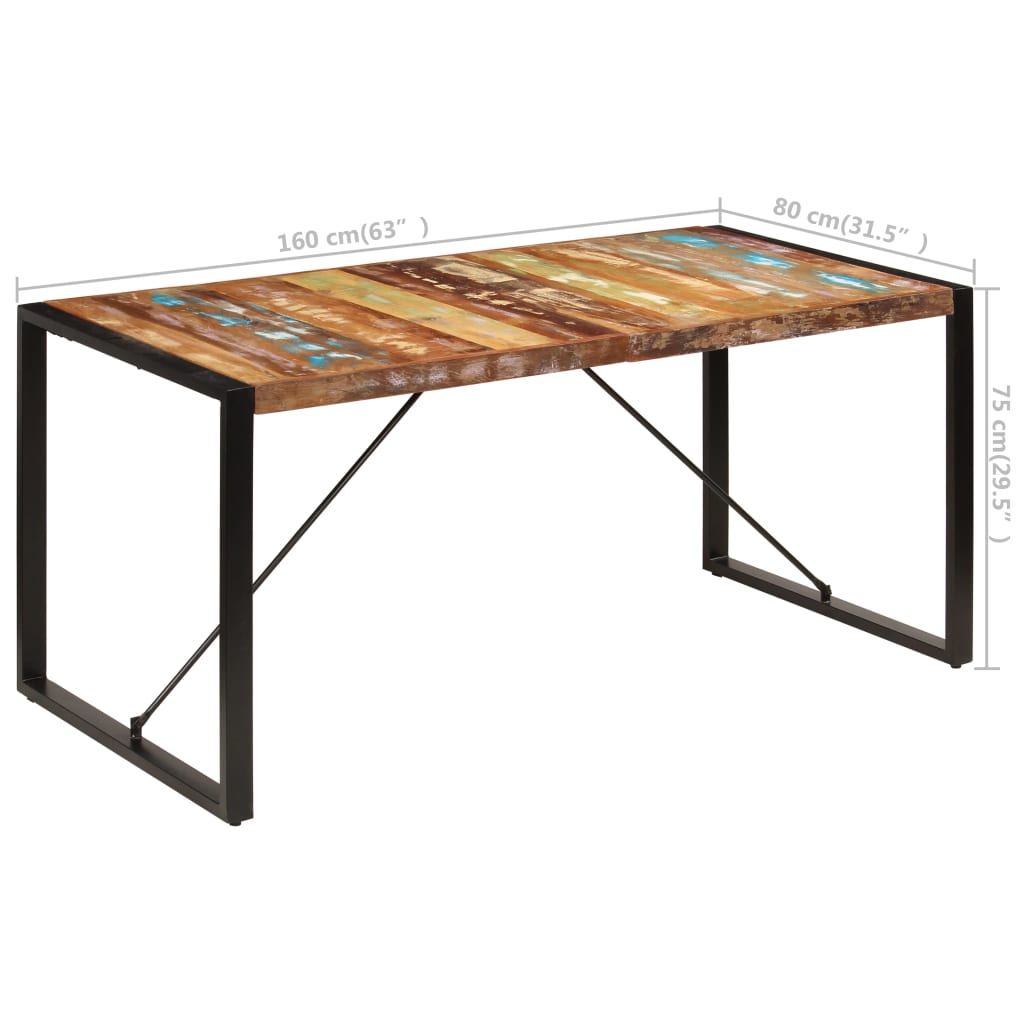 vidaXL Mesa de jantar 160x80x75 cm madeira recuperada maciça