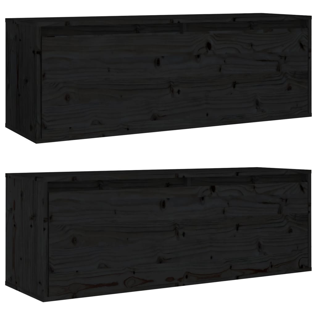 vidaXL Armários de parede 2 pcs 100x30x35 cm pinho maciço preto