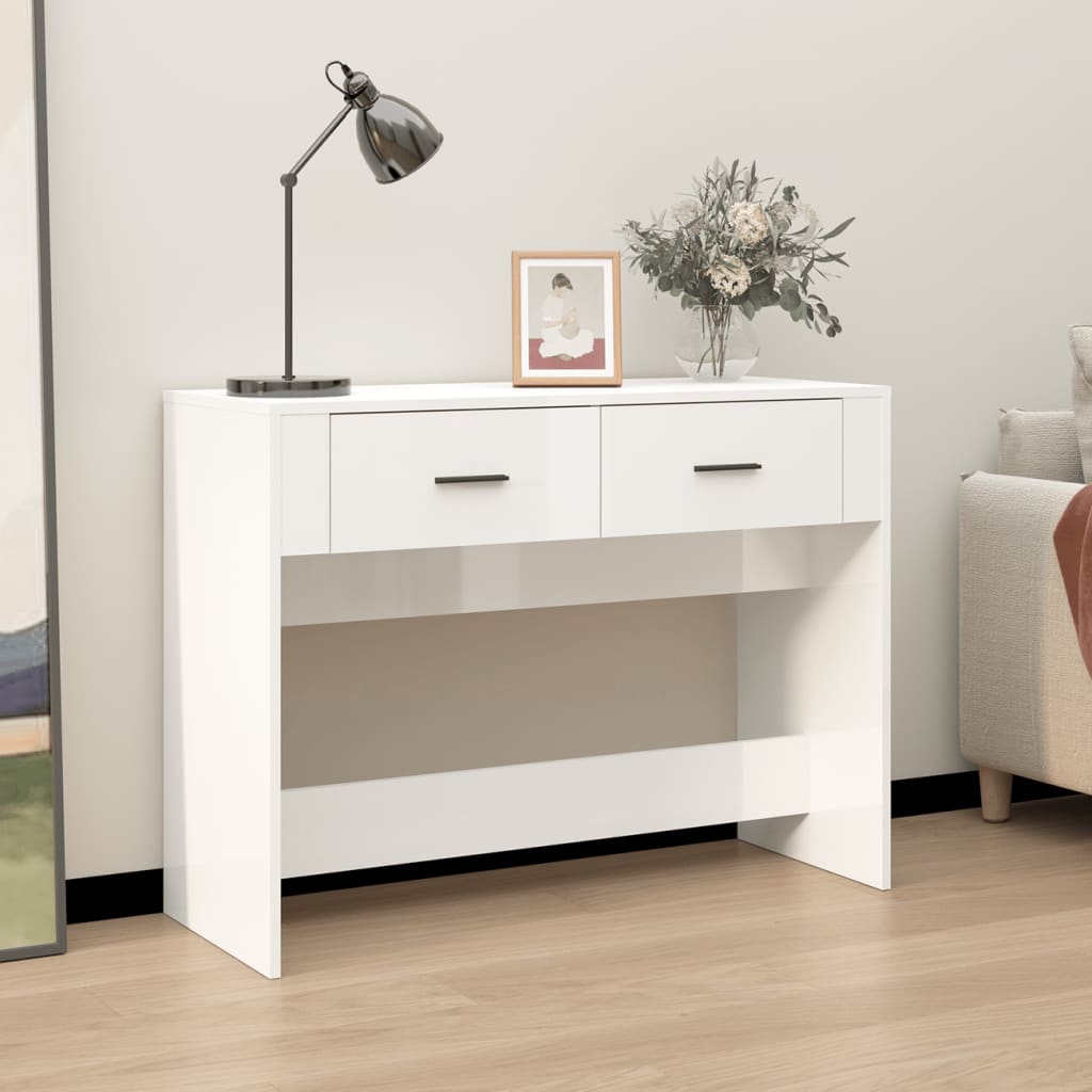 vidaXL Mesa consola 100x39x75 cm derivados de madeira branco brilhante