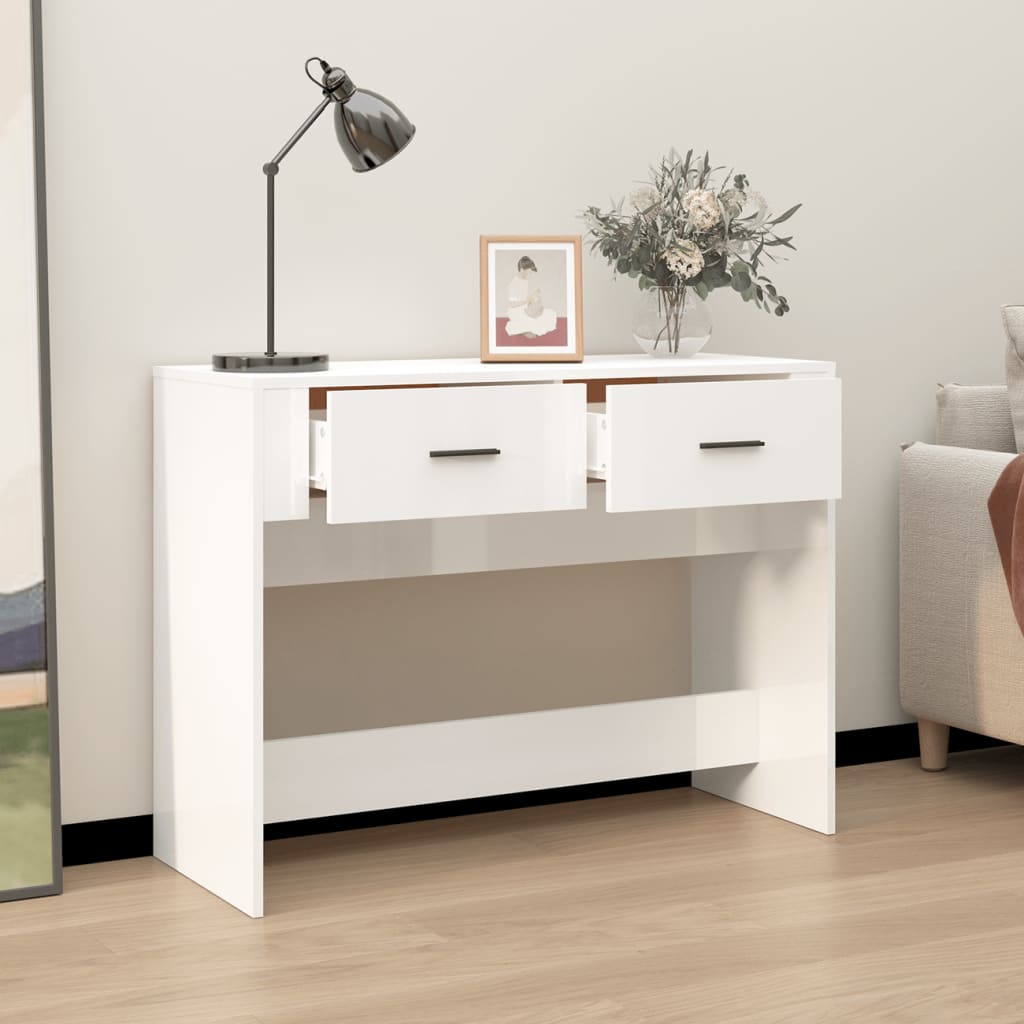 vidaXL Mesa consola 100x39x75 cm derivados de madeira branco brilhante