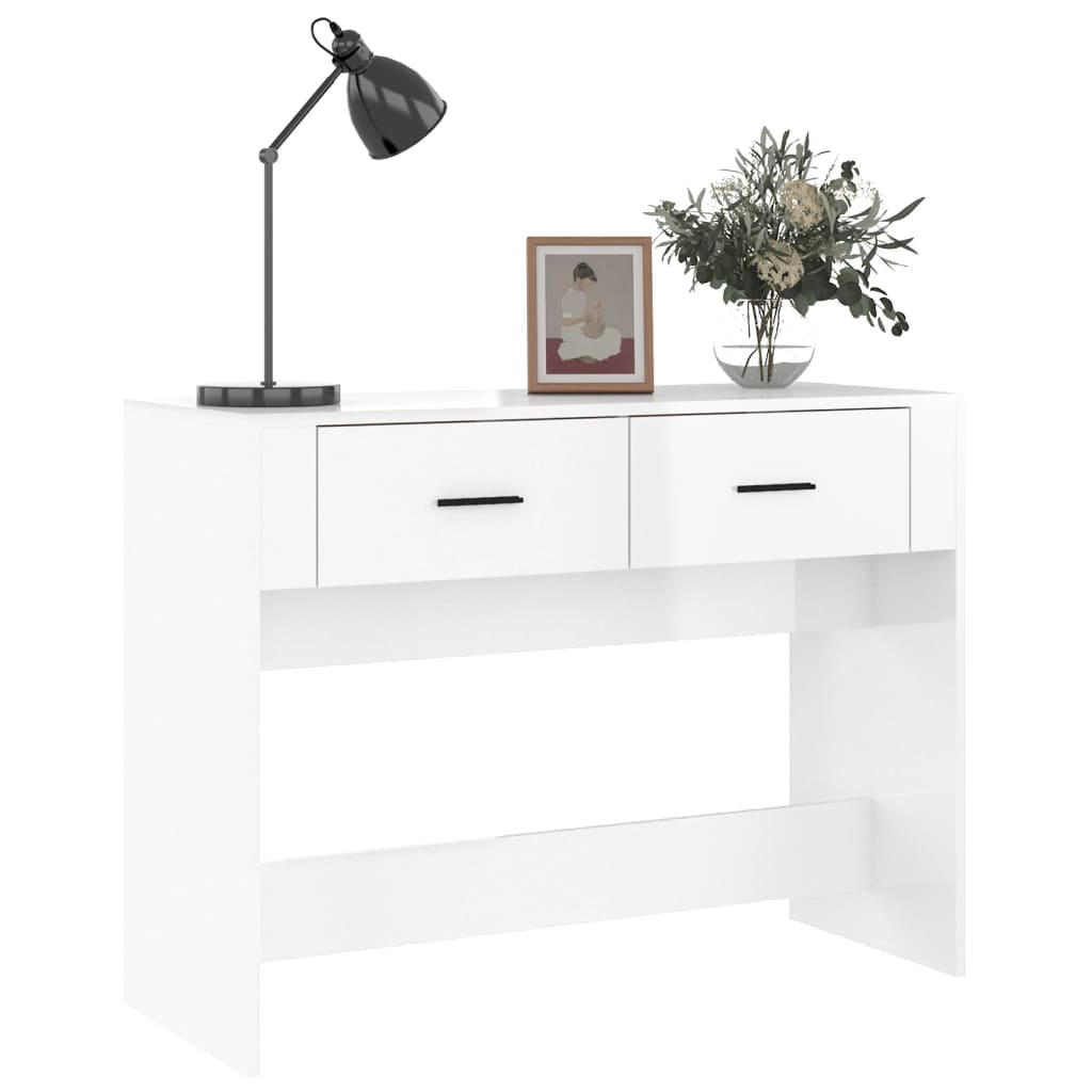 vidaXL Mesa consola 100x39x75 cm derivados de madeira branco brilhante