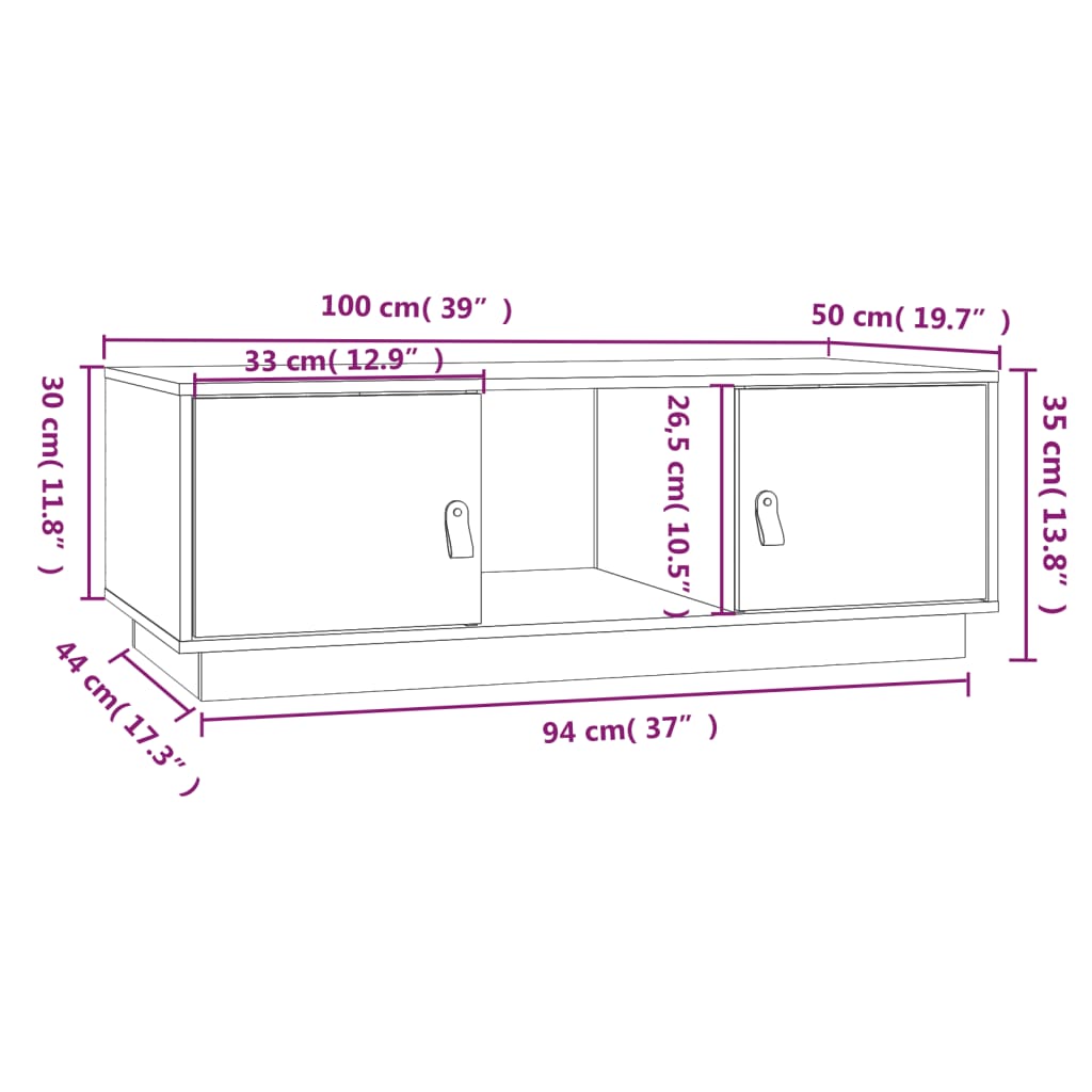 vidaXL Mesa de centro 100x50x35 cm pinho maciço cinza