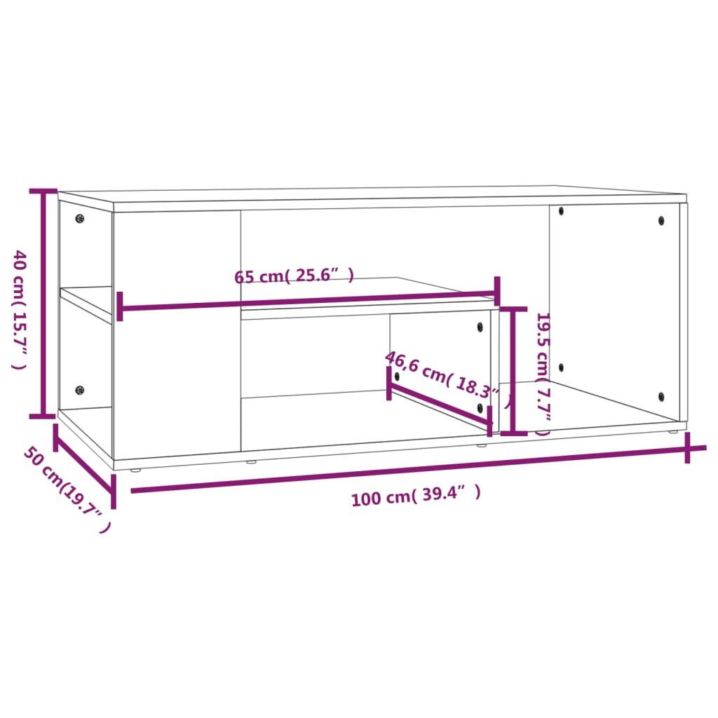 vidaXL Mesa de centro 100x50x40cm derivados de madeira cinzento sonoma