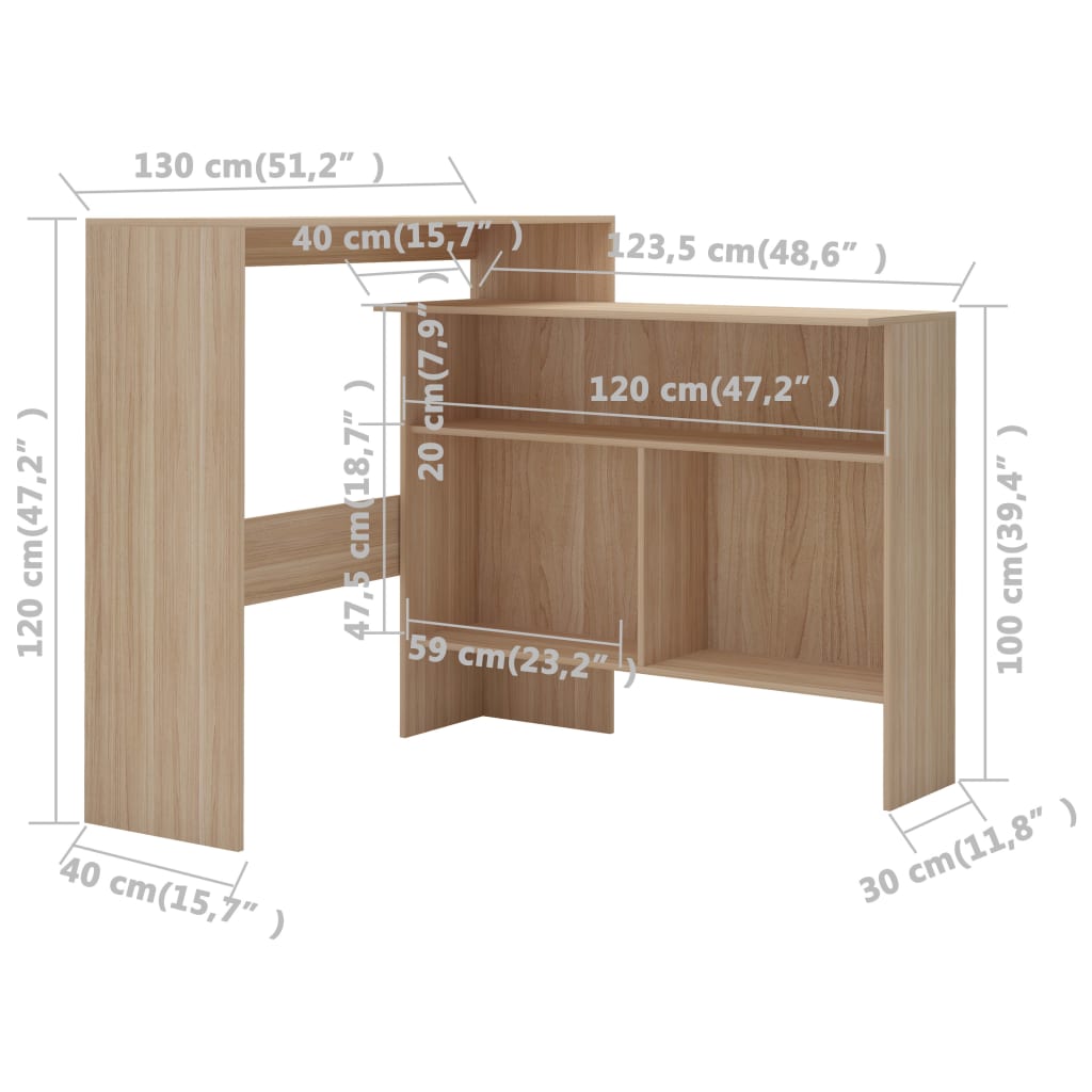 vidaXL Mesa de bar com 2 tampos carvalho 130x40x120 cm