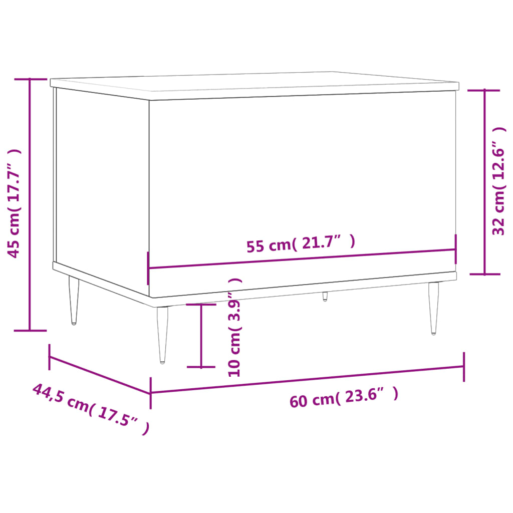 vidaXL Mesa centro 60x44,5x45 cm derivados madeira carvalho castanho