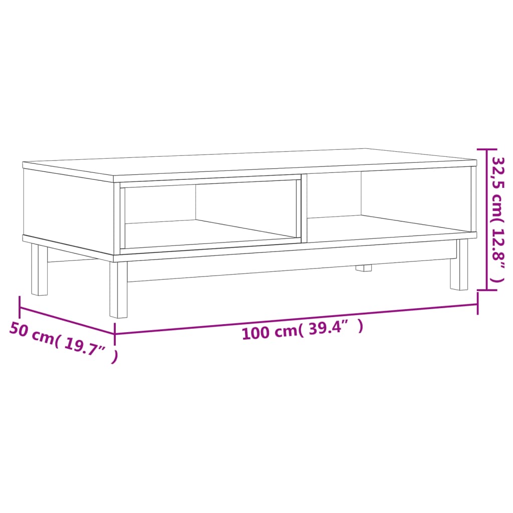 vidaXL Mesa de centro FLAM 100x50x32,5 cm madeira de pinho maciça