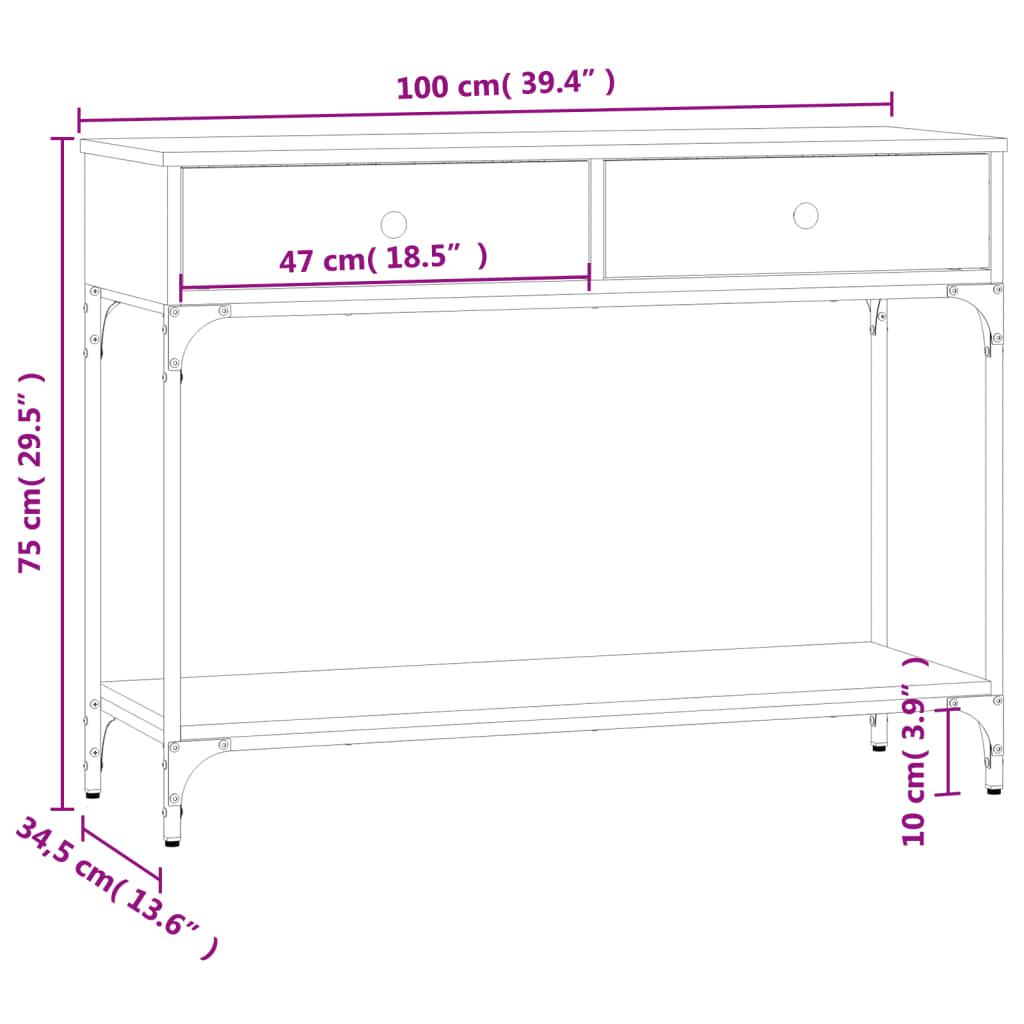 vidaXL Mesa consola 100x34,5x75 cm derivados de madeira preto