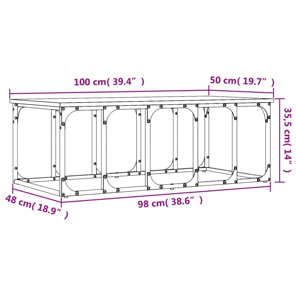 vidaXL Mesa de centro 100x50x35,5 cm derivados madeira carvalho sonoma