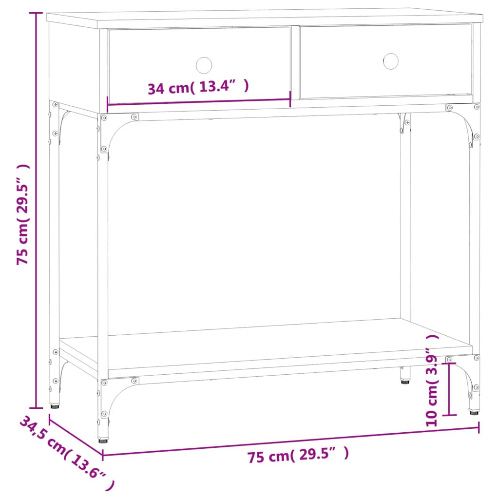 vidaXL Mesa consola 75x34,5x75 cm derivados de madeira cinzento sonoma